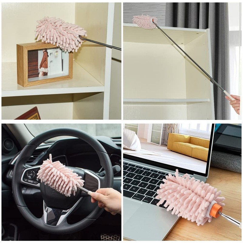 JSCARLIFE Microfiber Duster Brush,Feather Duster Extendable Duster with Extra Long