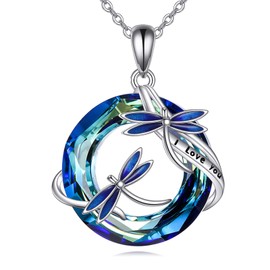 TIGER RIDER Double Dragonfly Crystal Necklace Sterling Silver Australian Crystal Pendant Jewelry Birthday Gifts for Women Animal Lovers(3- Dragonfly Necklace)