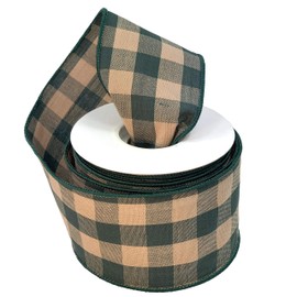 Hunter Green Plaid Wired Ribbon - 2 1/2" x 10 Yards, Fall Decor, Autumn, Green Natural Tartan, Christmas Wreath, Gingham, Gift Decor, Bow Decoration