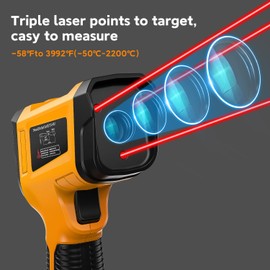 -58°F to 3992°F High-Temp Infrared Temperature Gun, Industrial Laser Thermometer Gun High Precision Triple Laser Non-Contact Pyrometer Termometer for Furnace, Kiln, Forge, Furnace, Engine, HVAC