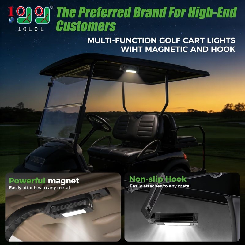 10L0L Golf Cart LED Dome Light, 360° Rotatable Magnetic Rechargeable
