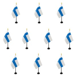 AZ FLAG - Set of 10 Finland Table Flag 4'' x 6'' - 10 Small Finnish Mini Desk Flags 100% Polyester 15 x 10 cm - Office Flag with 10'' Pole - Golden Spear