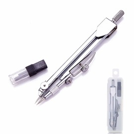 ALLVD Compass Drafting Sharp School Supplies Drawing Tool Metal Geometry Middle School Stationery 2 Needle Small Office Supplies Transparent Case with Replacement Core (Silver)