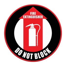 Fire Extinguisher Do Not Block Floor Decals Red Black Anti-Slip Round Shape A Lifestyle Signs Stickers 17Inches Longer Side