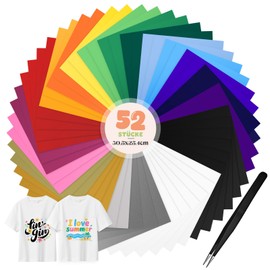 moinkerin Pack of 52 Plotter Film Textile with Tweezers 30.5 x 25.4 cm Transfer Film Textile Vinyl Ironing Film for Plotting for T-shirts, Clothes, Hats or Other Fabrics (20 Colours)