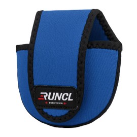 RUNCL Waterproof and shock - absorbing baitcasting reel bag with black body and blue edges, ideal for freshwater and saltwater fishing trips