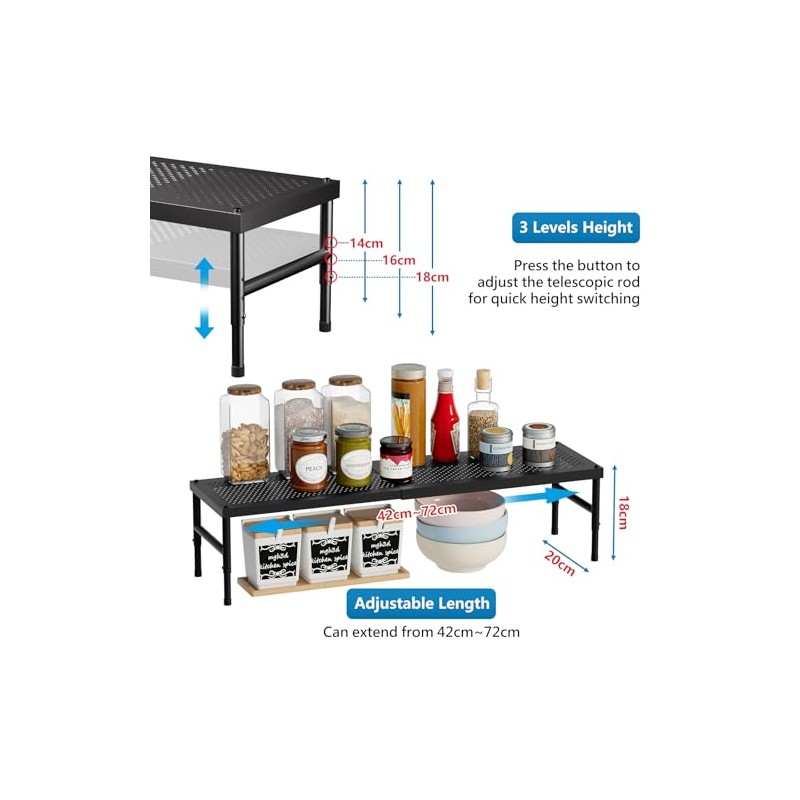 HI NINGER Set of 2 42-72 cm Expandable Cabinet Shelves,