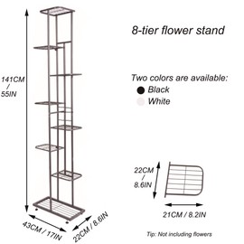 Metal 8 Tier Tall Plant Stand Multiple Flower Pot Holder Shelves Planter Shelf Display Rack Storage Organizer for Balcony Garden Indoor Outdoor Corner(Dark Grey)