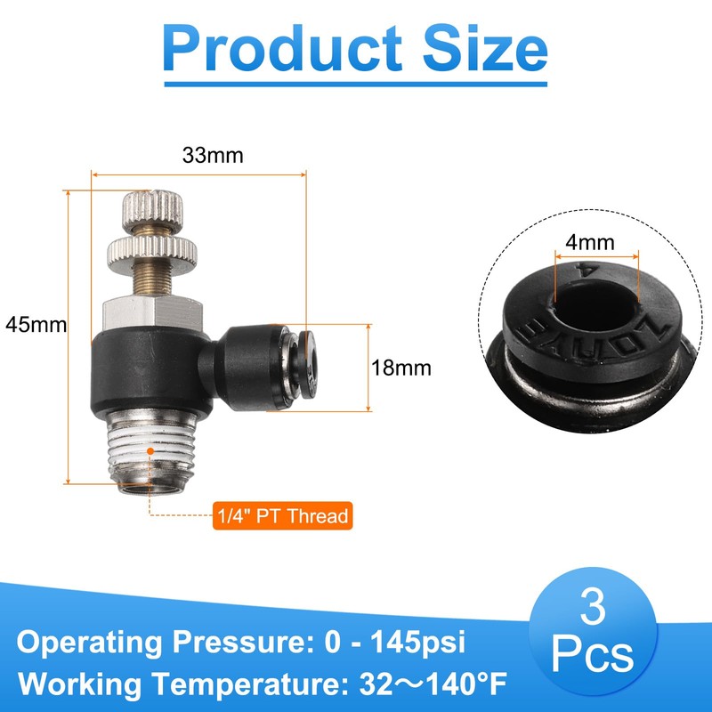 sourcing map 3pcs Air Flow Control Valve 4mm Tube OD