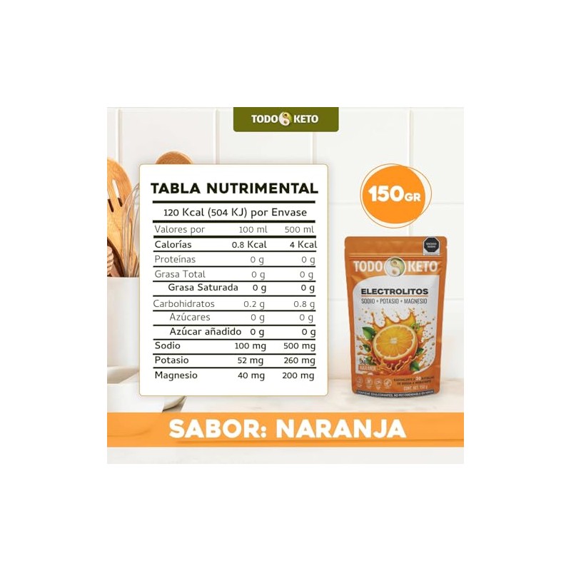 Electrolitos Keto en Polvo Sin Azúcar Sabor Naranja(150g)