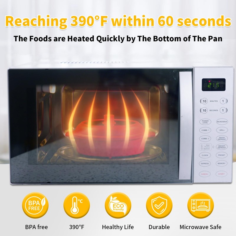 Microwave Grill Pan, Fry Griddle Crisper Pan with Lid for