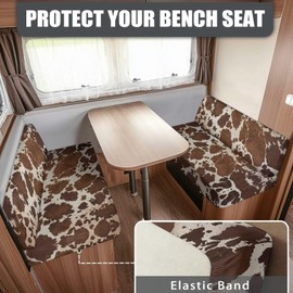 Mintulipy Vintage Brown Cowhide RV Dinette Cushions Covers- RV Stretch Sofa Seat Slipcovers -Washable Loveseat Sofa Furniture Protector 1 Backrest Cover & 1 Bench Cover