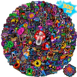 300PCS Cool Neon Light Stickers,Neon Stickers,Teens Boys and Girls Sticker Pack Vinyl Skateboard Guitar Door Laptop Luggage Car Bike Water Bottle Birthday Party Supplies Stickers