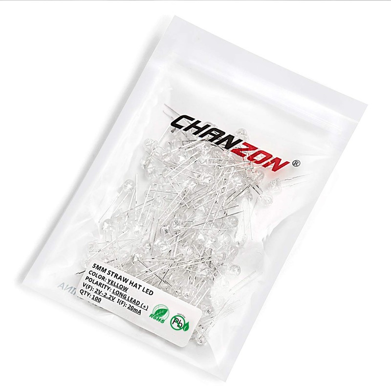 CHANZON 100 pcs 5mm Yellow Straw Hat LED Diode Lights