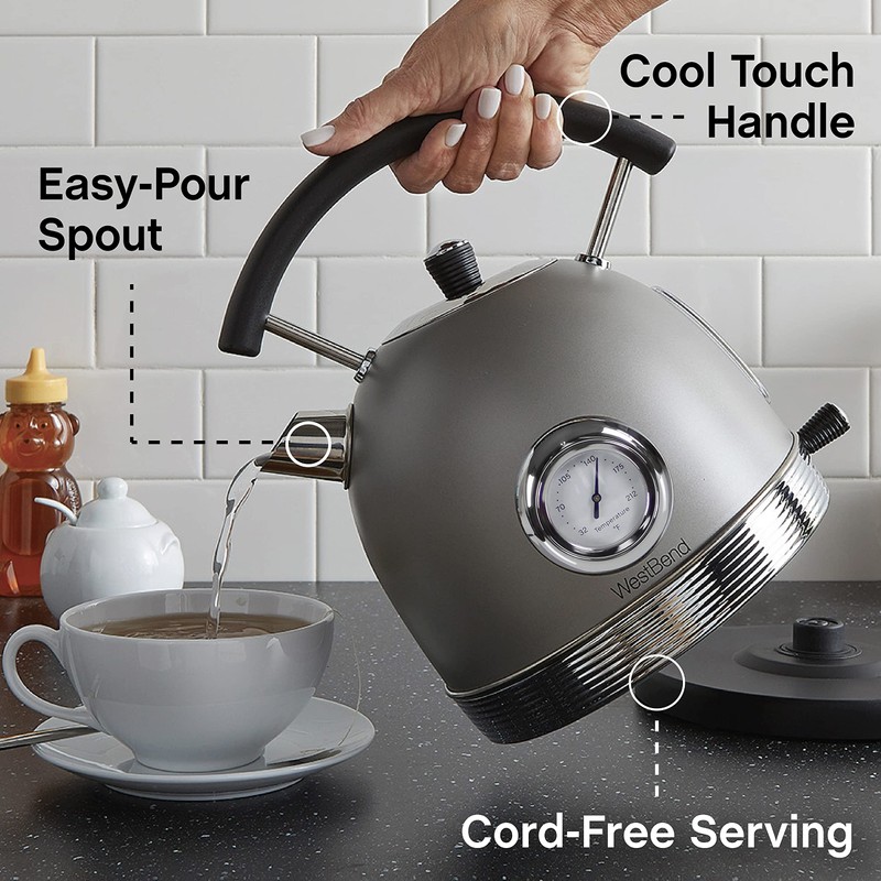 West Bend Electric Kettle Retro-Styled Stainless Steel 1500 Watts with