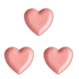 3pcs Fruits Serving Plate Heart Shaped Ceramic Plates Platters: Salad Tray Breakfast Plate Dessert Candy Bowl Sushi Sauce Dish Containers Pink