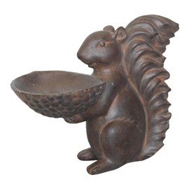 Comfy Hour Farmhouse Collection 8" Decorative Squirrel Holding A Plate Figurine, for Indoor Candy Plate Or Outdoor Birdfeeder Use, Polyresin Statue Antique Copper Looking