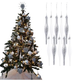 Simply Products 10 Droplet Baubles - Great Christmas Tree Decoration, Matte & Glitter Icicle Baubles (Silver & White Glitter)