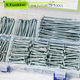 K Kwokker 460Pcs Pocket Hole Screws, 1" 1-1/4" 1-1/2" 2" 2-1/2" Wood Screws Assortment Kit #8 Coarse Thread Zinc Pocket Screw Jig Kit, Square Drive, Self Tapping, Indoor Internal, w/ 150MM Drive Bit