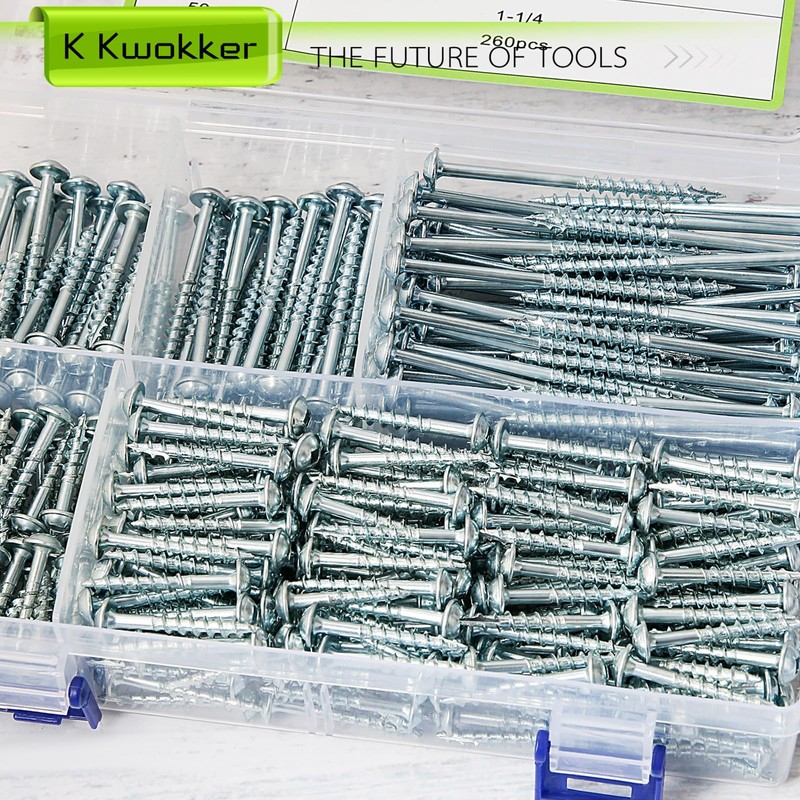 K Kwokker 460Pcs Pocket Hole Screws, 1" 1-1/4" 1-1/2" 2"