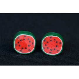 Miniblings Melon Stud Earrings Watermelon Cross Section Fruit Handmade Fashion Jewellery I Earrings Stud Earrings, polymer clay