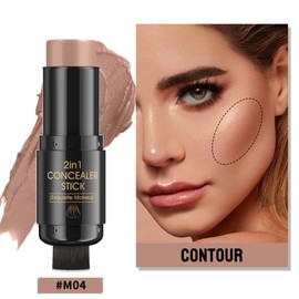 2 In 1 Contour Stick Makeup with Built-In Brush, Makeup Concealer Stick Highlighter Blush Stick for Women, Long Lasting, Matte (#04)