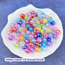 300 Pcs 8mm Acrylic Round Beads AB Colors Round Spacer Beads for Earring Bracelet Necklace Key Chains Jewelry DIY Craft Making(Mix AB Color)