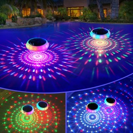FirstE Solar Floating Pool Lights, 7.6" Dynamic Upper and Lower RGB Color Changing Floating Lights for Pool, IP68 Waterproof Solar Pool Light That Float Decor Hot Tub Party Wedding Pond Garden Yard