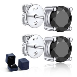 MomentWish Black Moissanite Earrings, 1 Carat Stud Earrings for Women Men, Round Brilliant Cut Simulated Diamond Hypoallergenic 925 Sterling Silver Solitaire Earrings