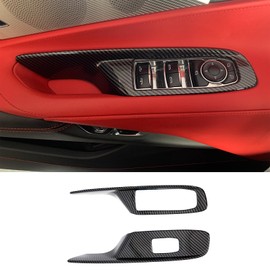 KoLeddy for C8 Corvette Carbon Fiber Door Panel Window Lift Switch Cover Trim Accessories for Corvette C8 2020-2024 (Convertible Carbon Fiber)