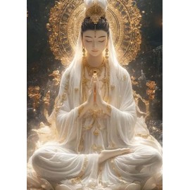 GLXPOG Buddha 5D Diamant Painting Bilder Set, Guanyin Diamant Art Malerei Painting Kit für Erwachsene, DIY Strass Stickerei Malerei Wand Dekor 30x40cm