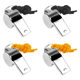 Pack of 4 Stainless Steel Sports Whistles, Stainless Steel Whistle, Metal Sports Whistle, Referee Whistle, Signal Whistle with Excellent Sound with Lanyard for School Sports, Football, Dog Training