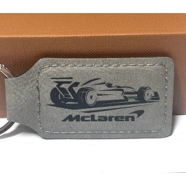 Unbranded Mclaren Keychain, PU Leather Gray and Black Laser Engraved F1 Key Chain