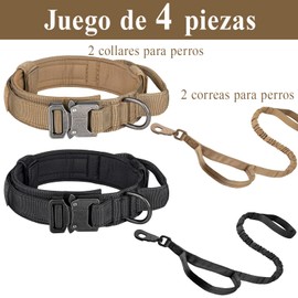 LDLYSFA Collar para Perro, 4 PCS Collar y Correa para Perro, Hebilla Ajustable de Metal Pesado, Rotación de 360 Grados, Collar de Perro de Nailon, para Perros pequeños, medianos y Grandes