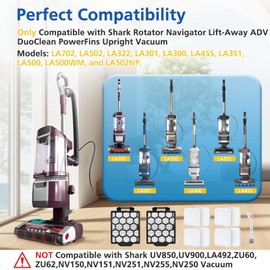 LA502, LA322, LA702 Filters Compatible with Shark Rotator Navigator Lift-Away ADV DuoClean PowerFins Upright Vacuum Model LA502, LA322, LA301, LA300, LA455, LA702, LA360, 2 HEPA+4 Foam+4 Felt Filters