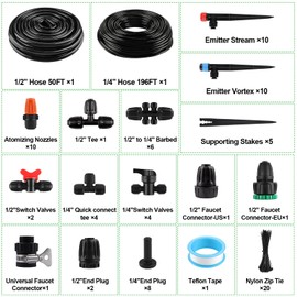 Kalolary 246FT Quick Connector Garden Watering System, Automatic Garden Watering System with 1/2" 1/4" Irrigation Tube Watering Drip Tubing Kits for Lawn Garden Greenhouse Flower Bed