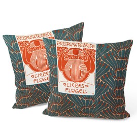 Berkin Arts Decorative Square Throw Pillow Covers Farmhouse Cushion Cases Designed of Art Decor, Polyester Blend. Pack of 2, 18x18 Inch. Cozy Printed for Living Room (Love Wings by Koloman Moser)