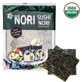 KIMNORI Sushi Nori Seaweed Sheets – 50 Full Size USDA Organic Yaki Roasted Rolls Wraps Snack 100% Natural Laver Gluten Free No MSG Non GMO Vegan Kosher 25 Gram 0.88 Ounce (10 Sheet X 5 Pack)