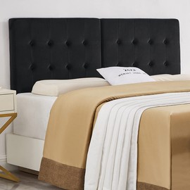 24KF Black Wall Mounted Tufted Button Queen Headboard Full Headboard,Soft Comfortable Velvet Padded Queen/Full Size Headboard-6035-Q-Black