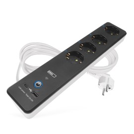 EMOS GoSmart - 4-Way Power Strip with WiFi and App - 2 m Smart Home WLAN Power Strip Schuko with 2 USB Ports (USB-C, USB-A), Switch, Wattage Meter and Timer - Compatible with Alexa, Google Assistant