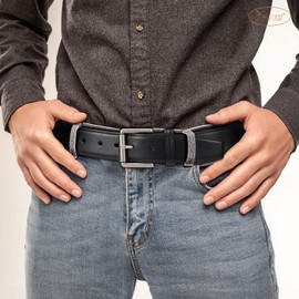 JasGood Men's Leather Belt Casual Belt Leather Jeans Belt Golf Belt 3.8 cm Classic Work Belt for Men, black