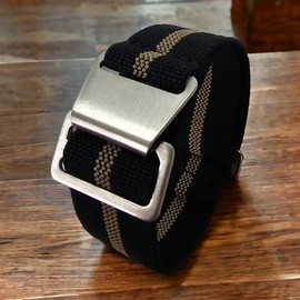 Max French Marine Nationale Elastic Nylon Navy Divers Parachute Watch Straps 20mm 22mm Military Bands (20mm, Black/Khaki Thick)