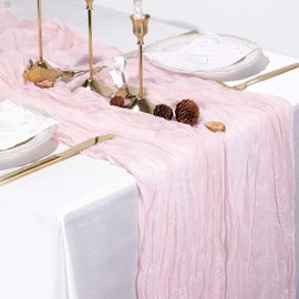 10FT Cheesecloth Table Runner,Summer Rustic Boho Gauze Cheese Cloth Long Table Runner Decoration for Wedding Baby Shower Bridal Shower Birthday Party Countryside Home Decor (Bright Pink)