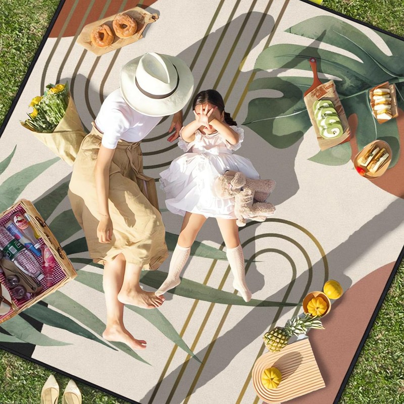 QXWREL Extra Large Picnic Outdoor Blanket 60''x80'' Boho Plant Waterproof