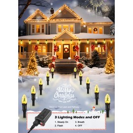 C9 Christmas Pathway Lights Outdoor, 25.7 Feet 20 LED C9 Strawberry Walkway Lights with Marker Stakes, Connectable Shatterproof C9 String Lights for Lane Outside Yard Decorations, Warm White, 4 Pack