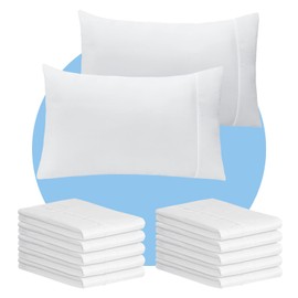 LuxClub Collection Pillowcases 10 Pack - Eco Friendly Wrinkle Free Cooling Pillow Cases with Satin Trim - Machine Washable Hotel Bedding Silky Soft - White Queen