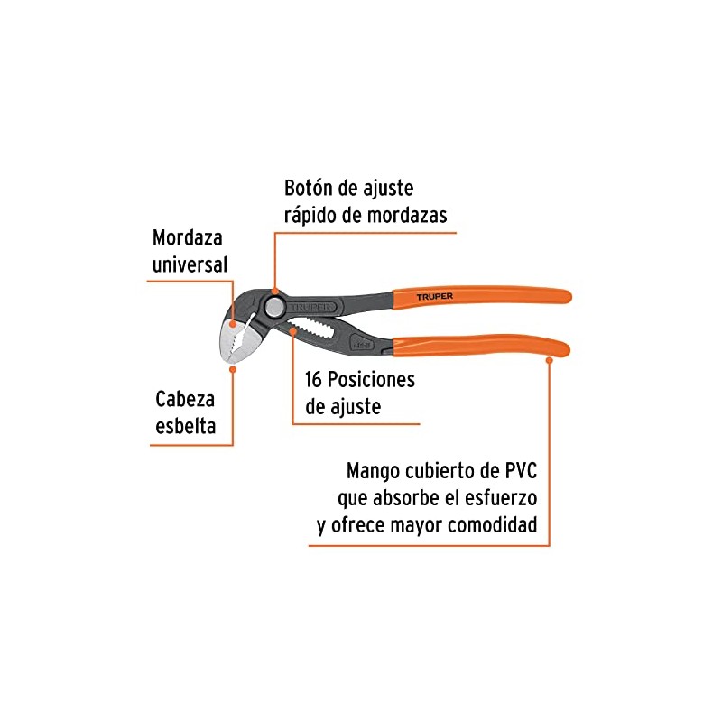 Truper PEX-10E, Pinza de extensión 10", mango de PVC