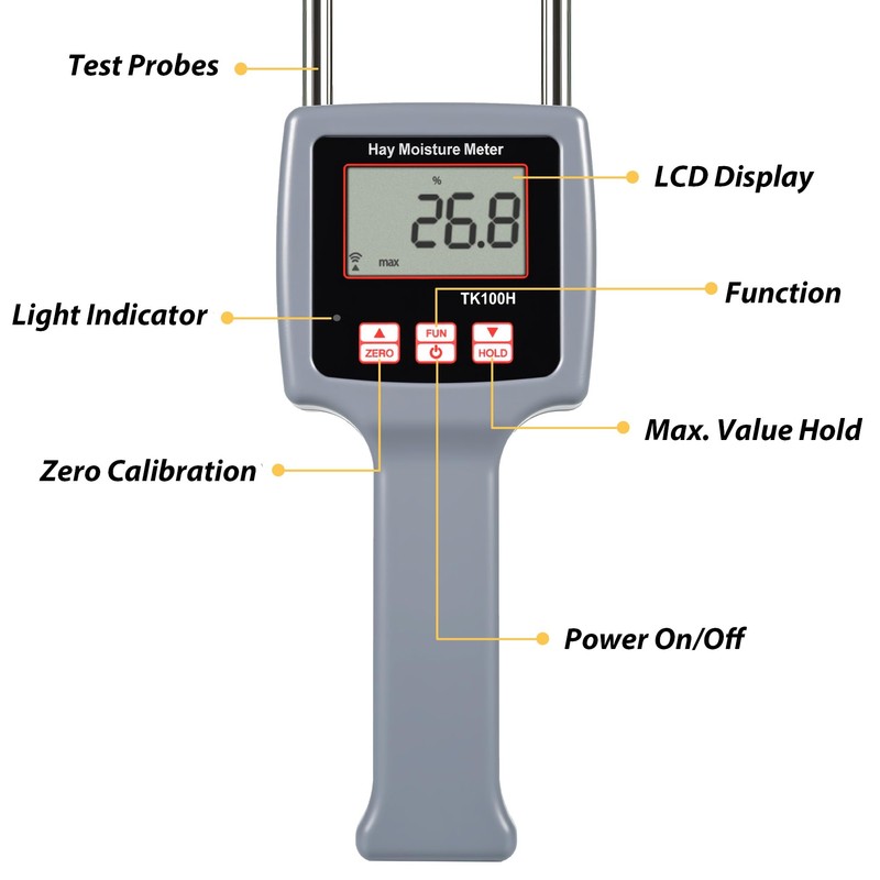 Precision Hay Moisture Meter, TK100H Digital LCD Hay Bales Moisture