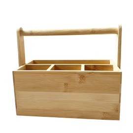 Ecowonder Wooden Cutlery Organiser Utensil Holder- Portable Kitchen Storage Caddy Organiser For Cutlery & Condiments - Table Organiser Bar Caddy Cutlery Basket - Craft Organiser Art Box with Handle