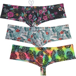 OROCOJUCO 3-Pack Mens Swimwear Skimpy Briefs Bikini Brazilian Cut Surf Shorts Board Cheeky Swim Trunks HBH L